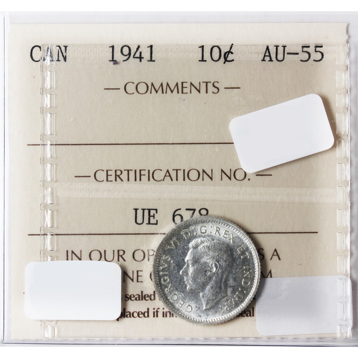 1941 Canada 10-Cents ICCS Certified AU-55