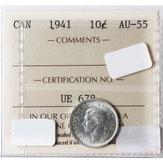 1941 Canada 10-Cents ICCS Certified AU-55