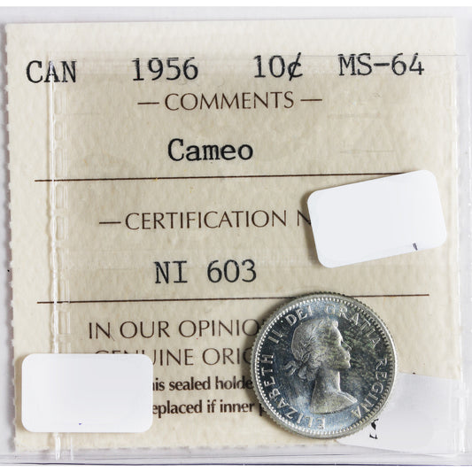 1956 Canada 10-Cents ICCS Certified MS-64 Cameo