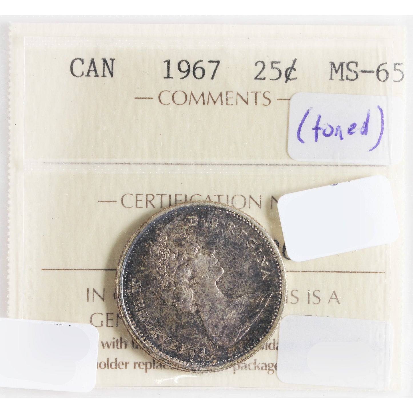 1967 Canada 25-Cents ICCS Certified MS-65 (Toned)