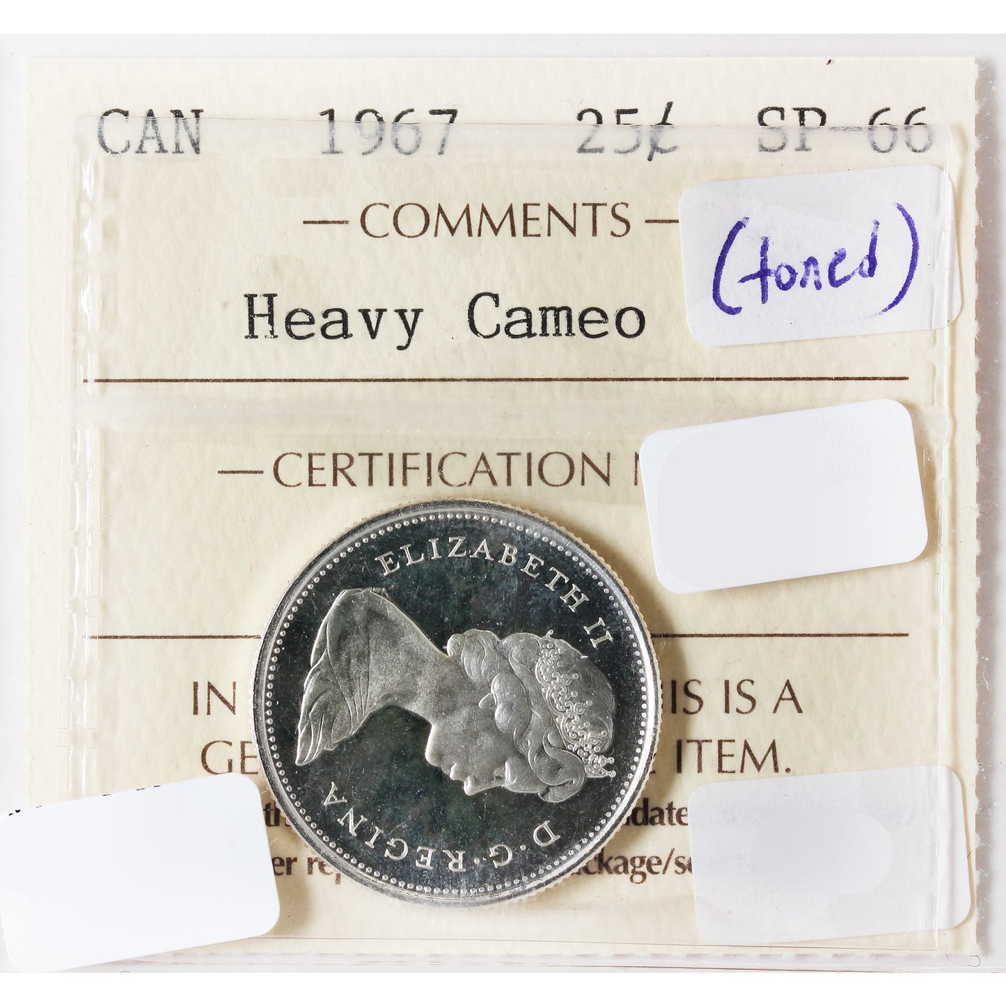 1907 Canada 25-Cents ICCS Certified SP-66 Heavy Cameo (Toned)