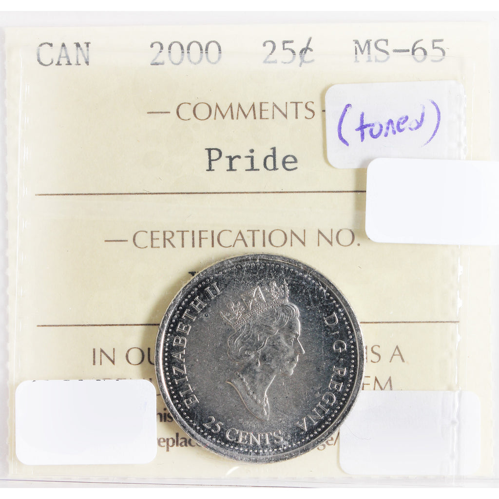 2000 Pride Canada 25-Cents ICCS Certified MS-65 (Toned)