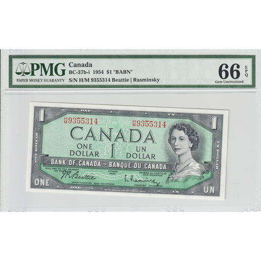 BC-37b-i 1954 Canada $1 Beattie-Rasminksy, H/M, PMG Cert. GUNC-66 EPQ