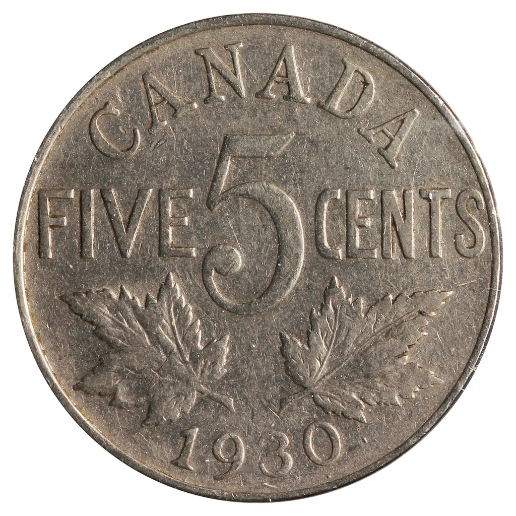 1930 Canada 5-Cents F-VF (F-15) Scratched, Cleaned or Impaired