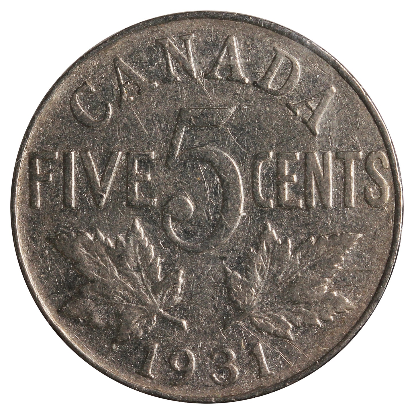 1931 Canada 5-Cents F-VF (F-15) Scratched, Cleaned or Impaired