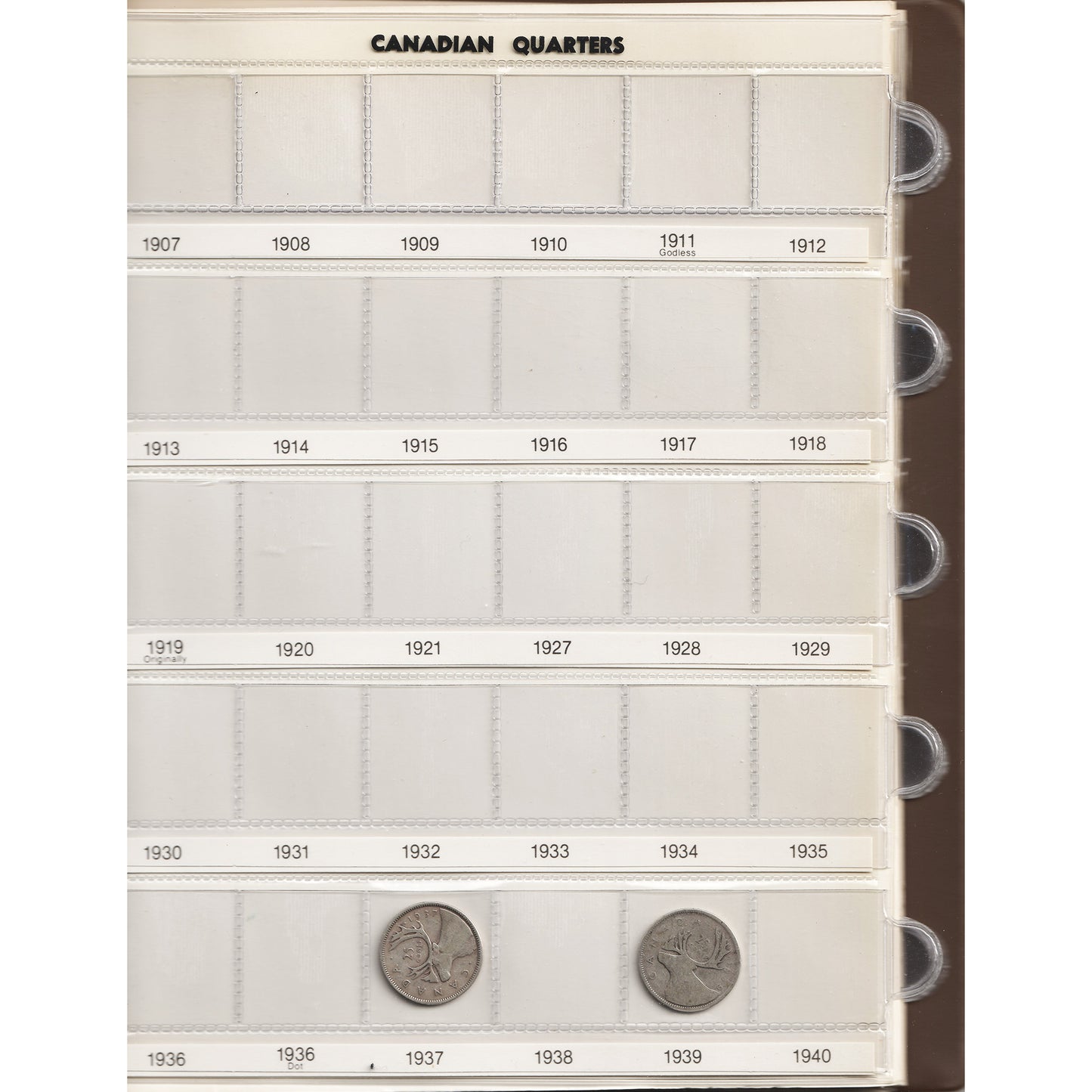 1937-2004 Canada 25-Cents Collection, 38Pcs. in Unisafe Album