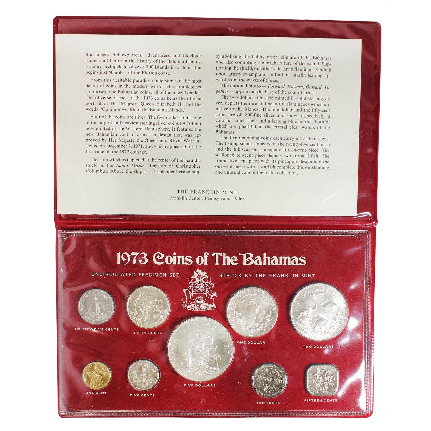 Bahamas 1973 9-coin Uncirculated Silver Specimen Set (Scratched Folder)