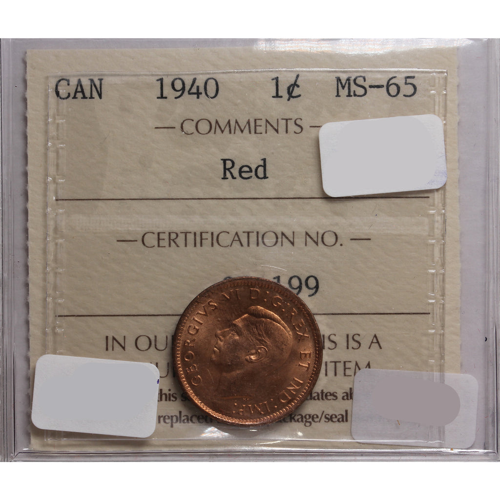 1940 Canada 1-cent ICCS Certified MS-65 Red