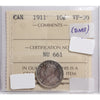 1911 Canada 10-cents ICCS Certified VF-30 (Toned)