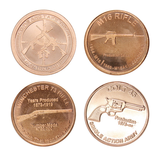 Lot of 4x Guns and Firearms Themed 1oz. .999 Fine Copper Rounds, 4Pcs.