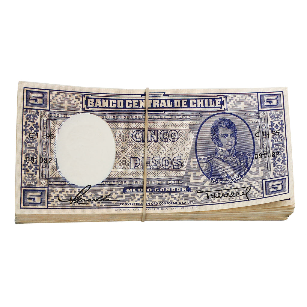 Lot of 72x Chile 1958-1959 5-Pesos Notes, UNC, 74Pcs.