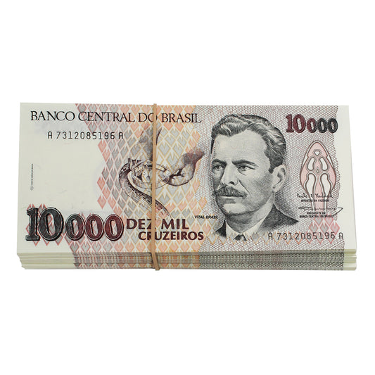 Lot of 96x 1993 Brazil 10,000 Cruzeiros Notes, UNC, 96Pcs.