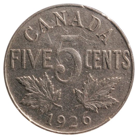 1926 Near 6 Canada 5-Cents F-VF (F-15) Scratched, Cleaned or Impaired