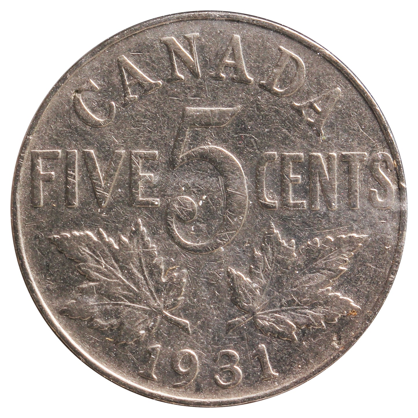 1931 Canada 5-Cents Fine (F-12) Scratched, Cleaned or Impaired