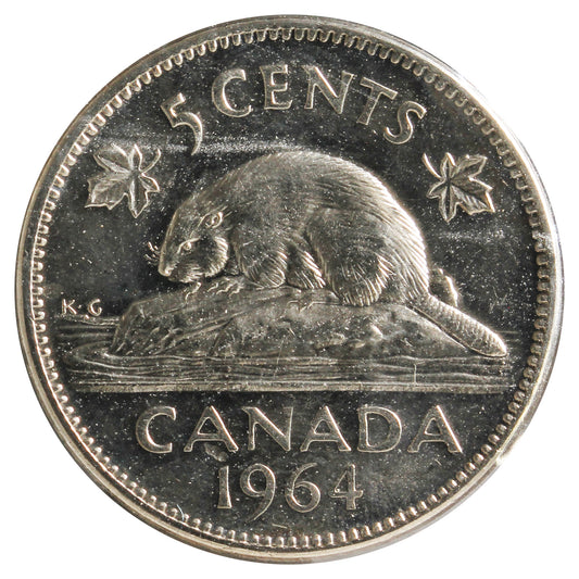 1964 Extra Water Line Canada 5-Cents UNC+ (MS-62)