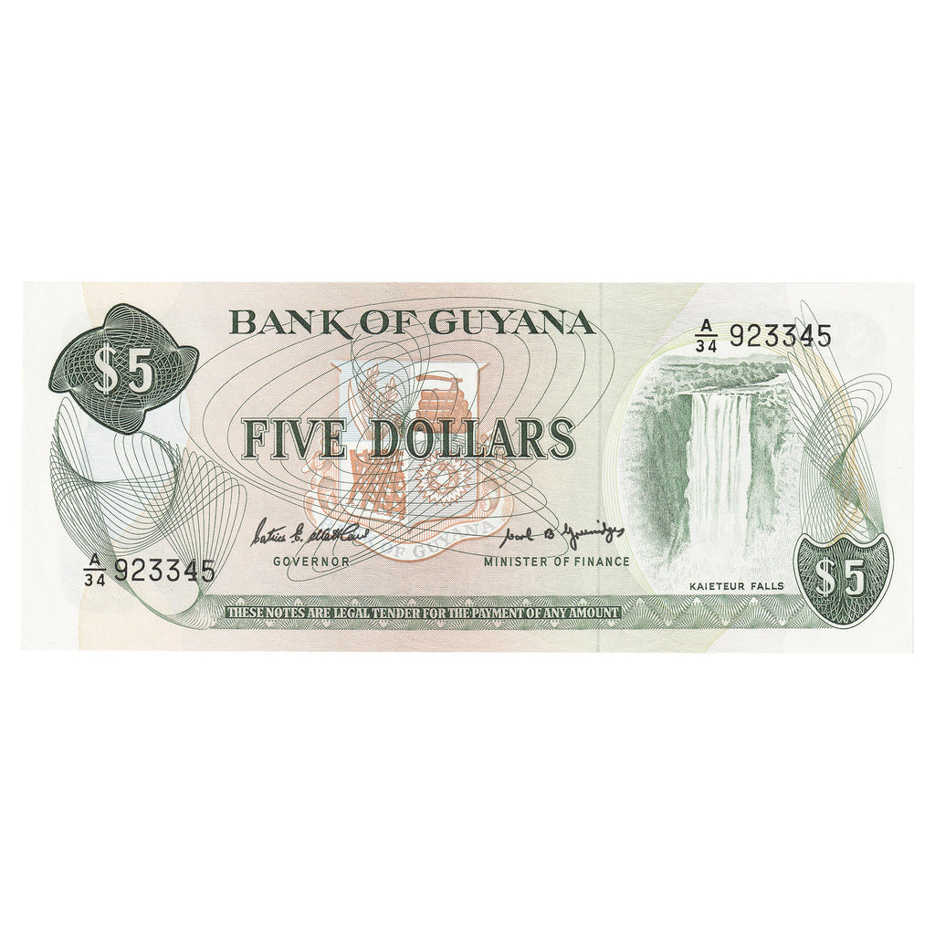 Guyana 1966-92 5 Dollar Note, Pick #22e, UNC