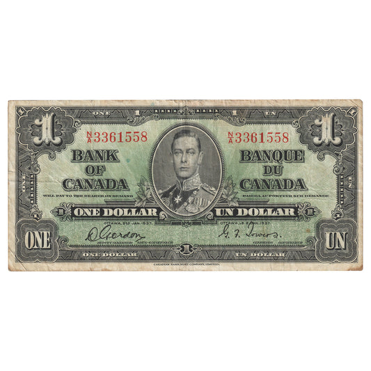 1937 Canada $1 Gordon-Towers, F-VF (Impaired)