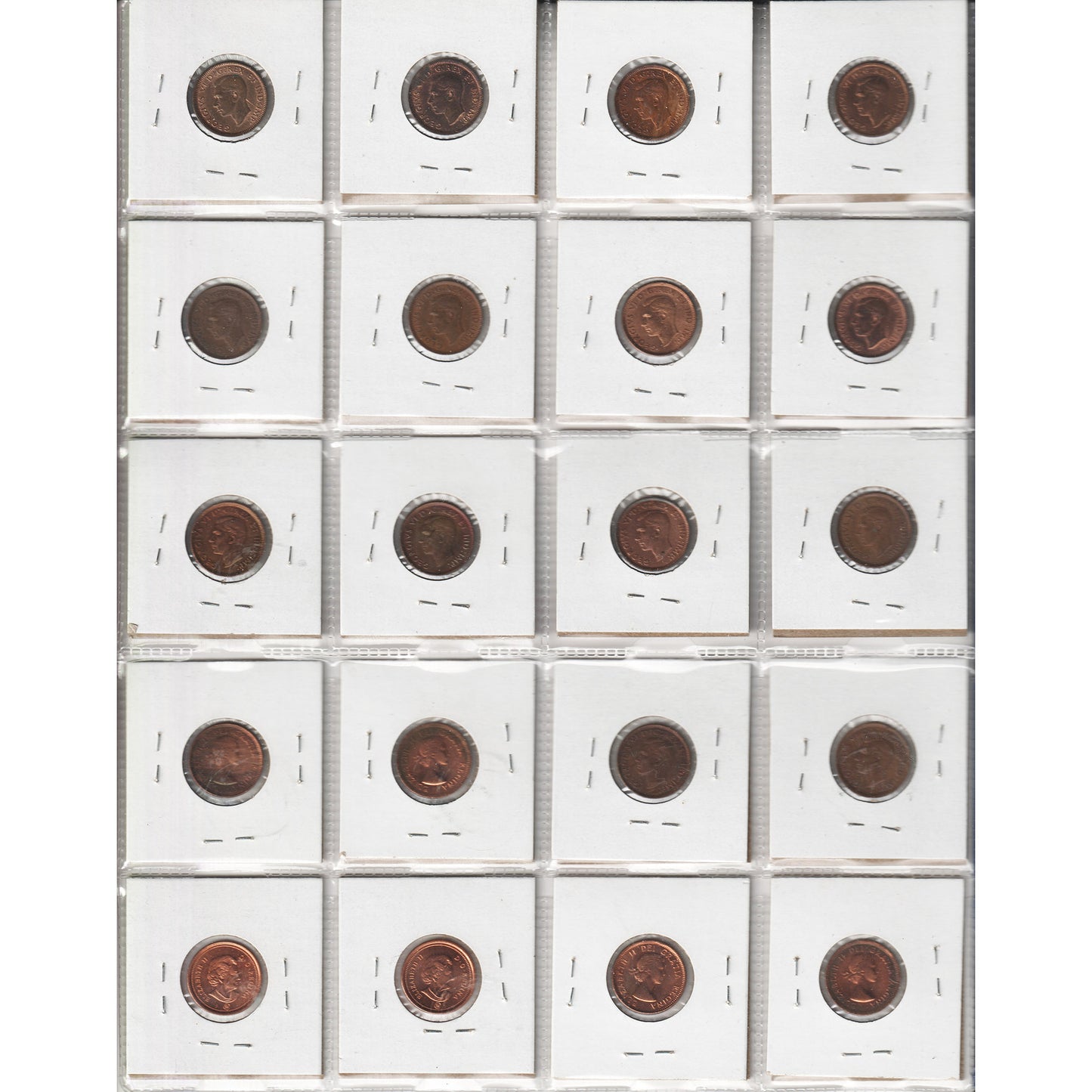 Lot of 20x 1940-2006 Canada 1-cents, Circ to BU, 20Pcs. (Impaired)