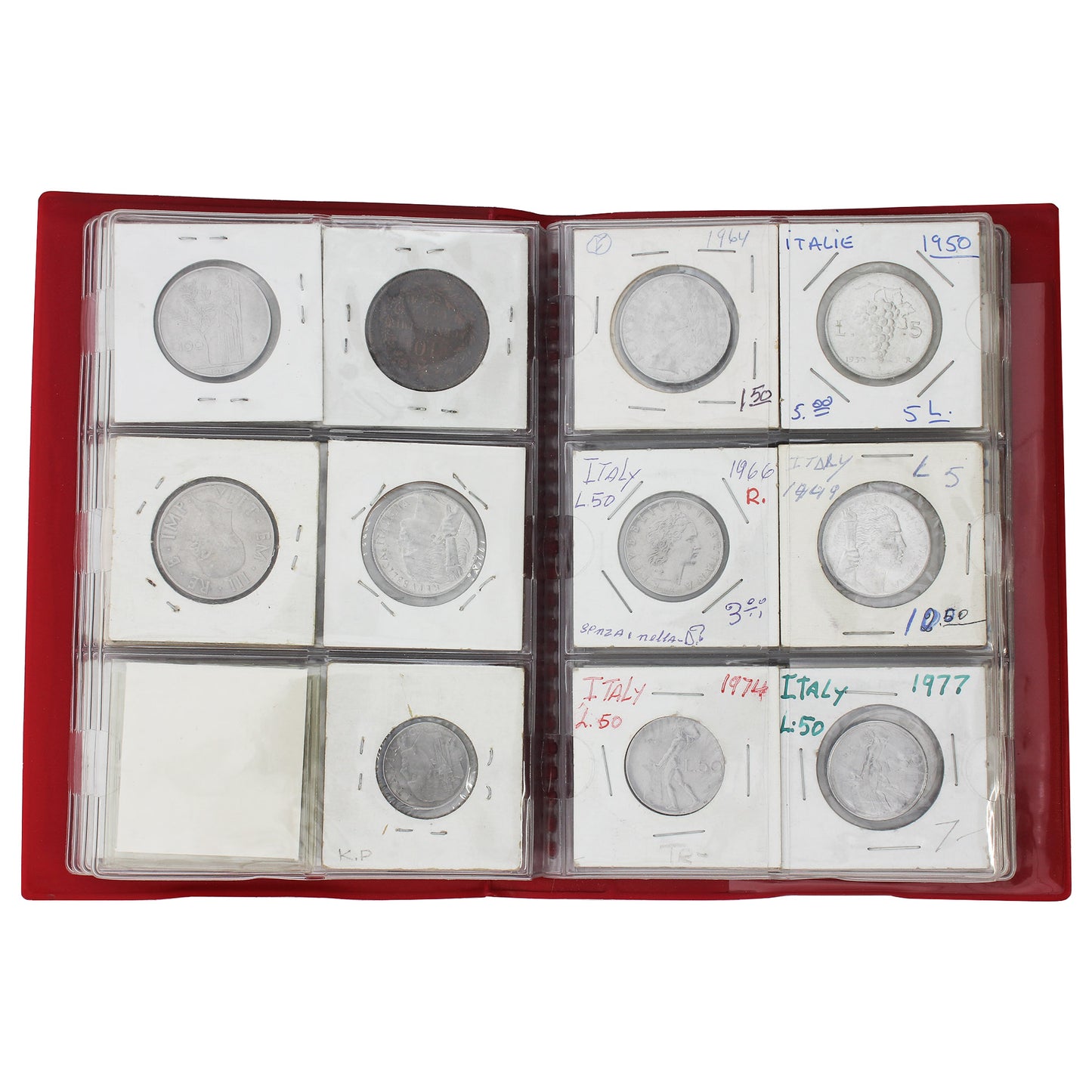 Lot of 60x Italy Decimal Coins in Unisafe Red 60-Pocket Coin Stock Book, 60Pcs.