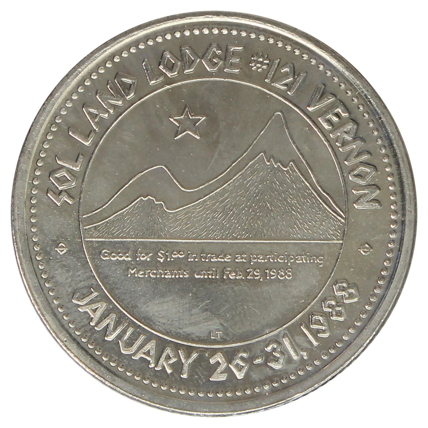 1988 Vernon, BC Solland Lodge Souvenir Token