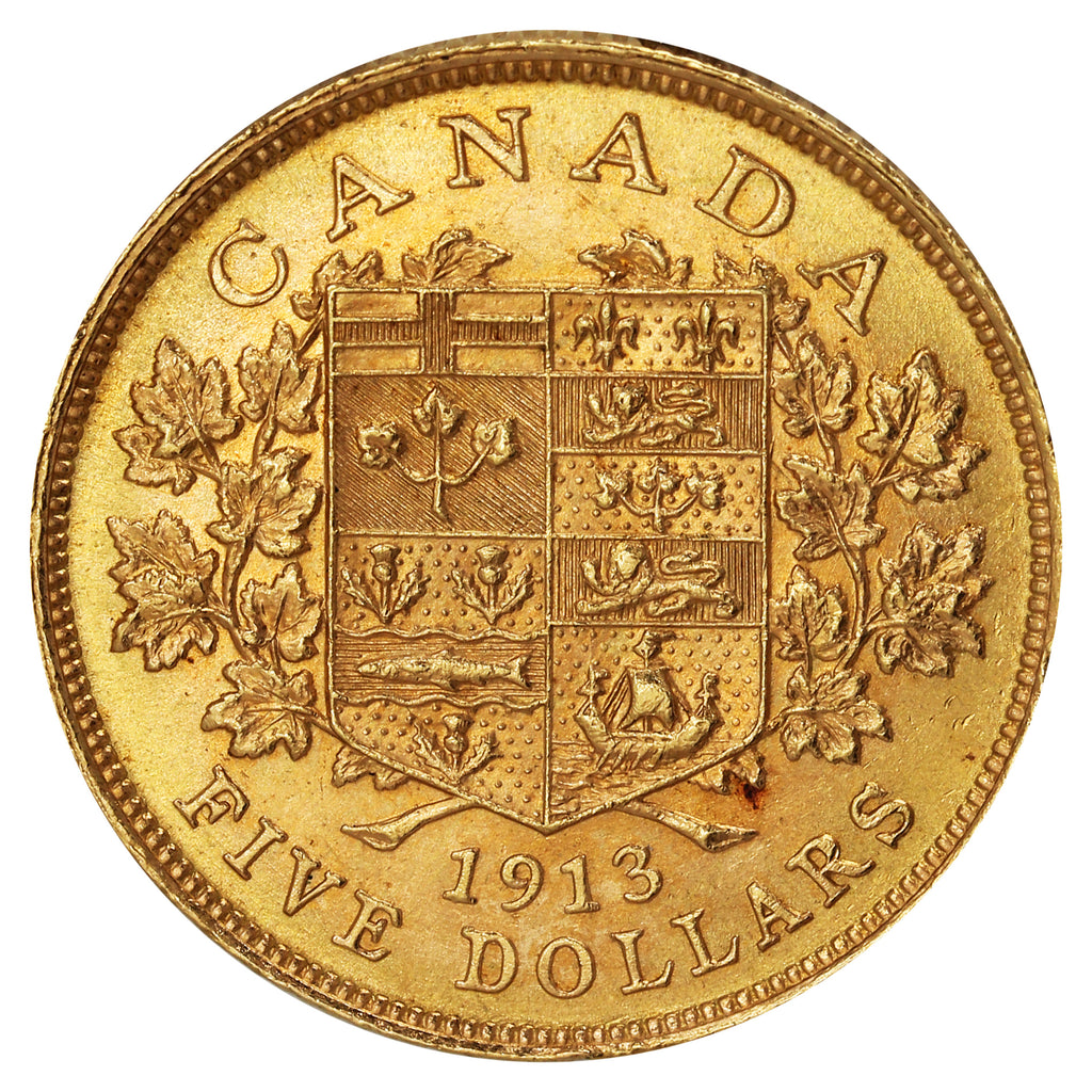 1913 Canada $5 Gold AU-UNC (AU-55) $