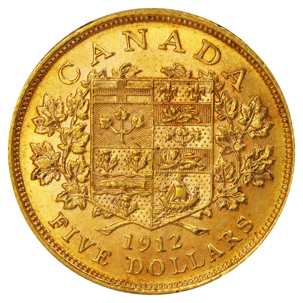 1912 Canada $5 Gold Almost Uncirculated (AU-50)