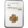 1911C Canada Gold Sovereign NGC Certified MS-63