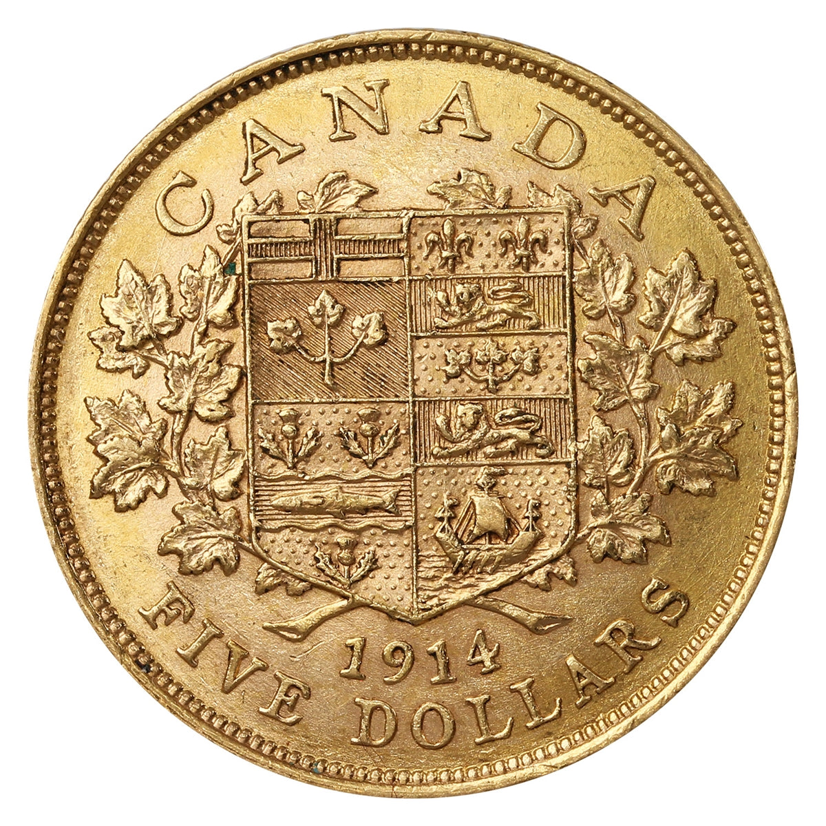 1914 Canada $5 Gold EF-AU (EF-45) $