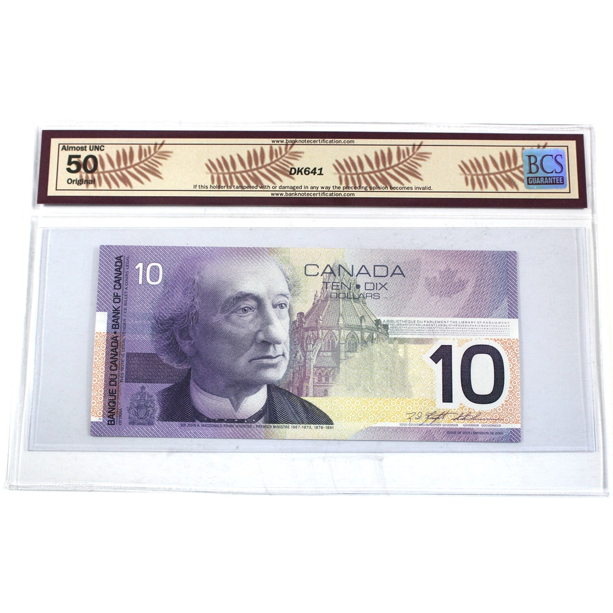 BC-63a 2001 Canada $10 Knight-Thiessen, Printed in 2000, FDY BCS Cert. AU-50 Orig.