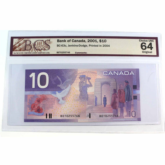 BC-63c 2001 Canada $10 Jenkins-Dodge, BET, BCS Certified CUNC-64, Original