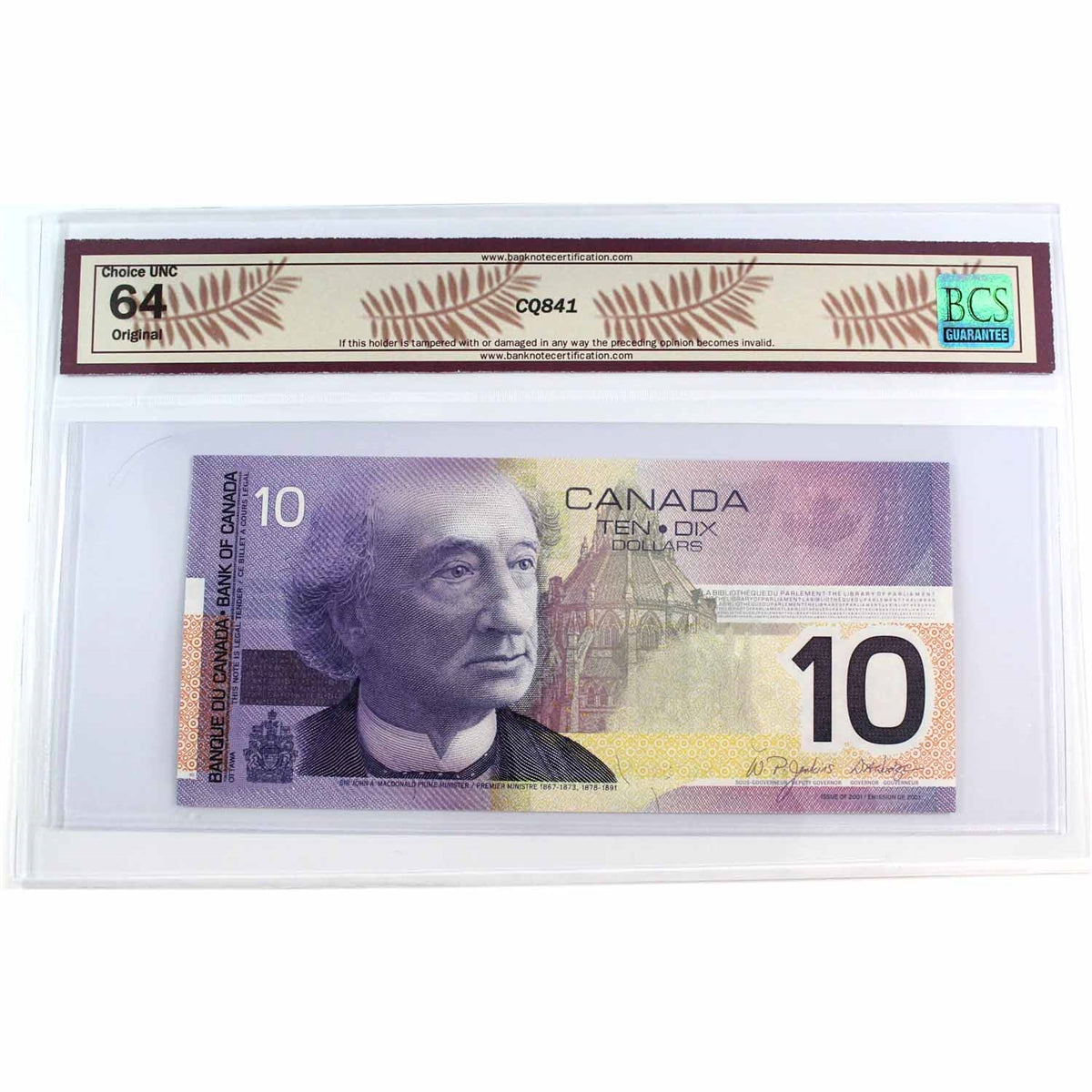 BC-63c 2001 Canada $10 Jenkins-Dodge, BET, BCS Certified CUNC-64, Original