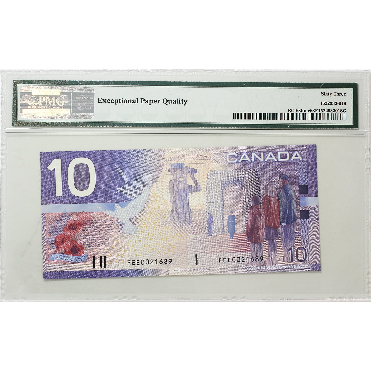 BC-63bmc 2001 Canada $10 K-D, 2002, Missing Circle, FEE PMG Certified CUNC-63 EPQ