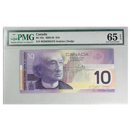 BC-63c 2003-04 Canada $10 Jenkins-Dodge, BER PMG Certified GUNC-65 EPQ