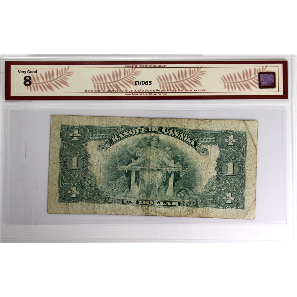 BC-2 1935 Canada $1 Osborne-Towers, French, Check Letter C BCS Certified VG-8