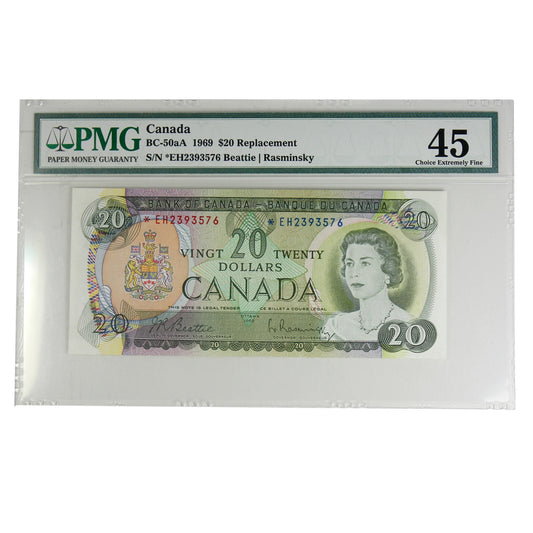 BC-50aA 1969 Canada $20 Beattie-Rasminsky, Replacement, *EH PMG Certified EF-45