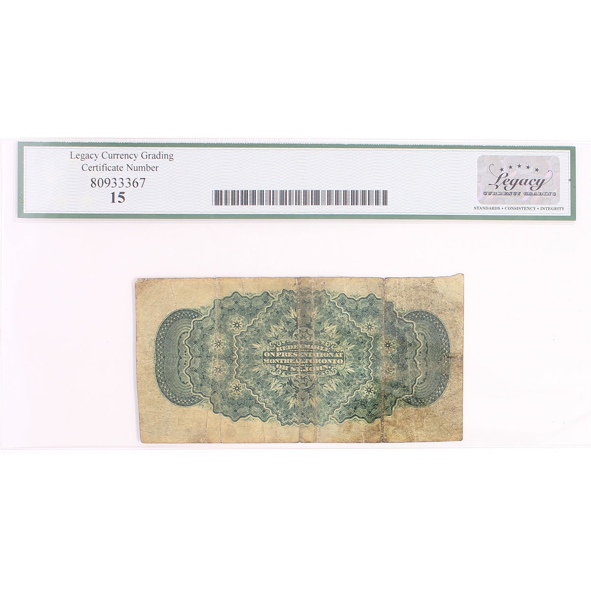 DC-1c 1870 Dominion 25-cent Shinplaster, D-H, Plain Series, Legacy Certified F-15