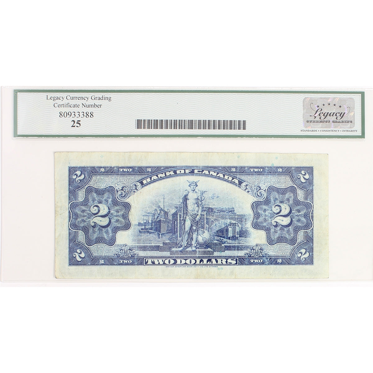 BC-3 1935 Canada $2 Osborne-Towers, English, Check Letter C, Legacy Certified VF-25