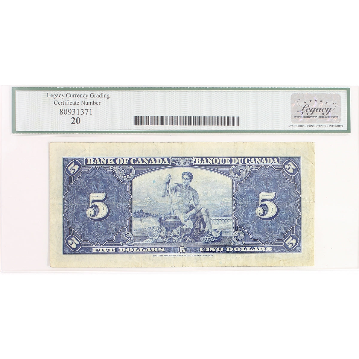 BC-23a 1937 Canada $5 Osborne-Towers, A/C, Legacy Certified VF-20