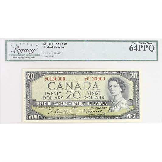 BC-41b 1954 Canada $20 Beattie-Rasminsky, C/W, Legacy Certified CUNC-64 PPQ