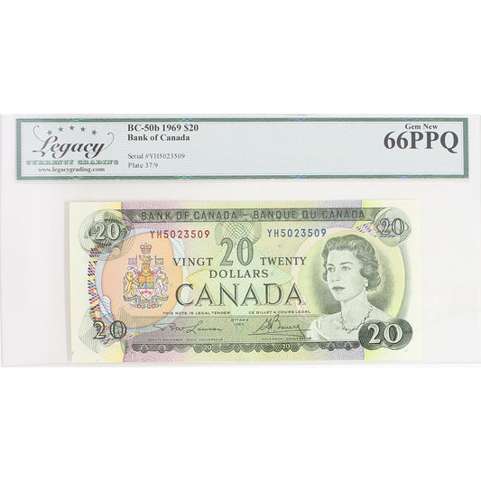 BC-50b 1969 Canada $20 Lawson-Bouey, YH, Legacy Certified GUNC-66 PPQ