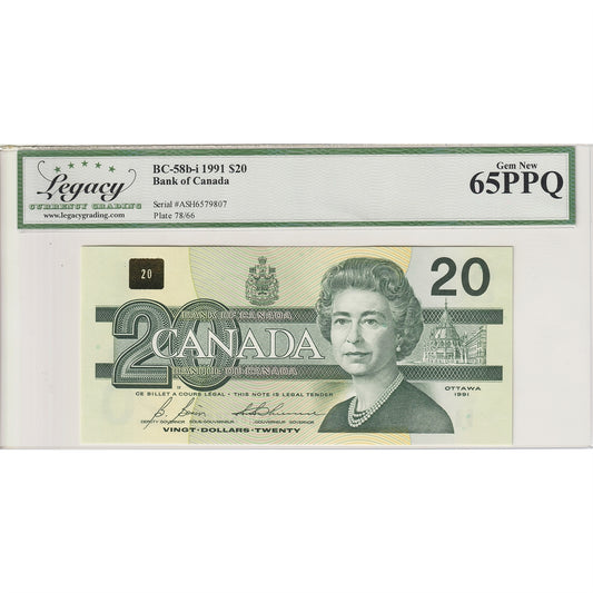 BC-58b-i 1991 Canada $20 Bonin-Thiessen, ASH BCS Certified GUNC-65 PPQ