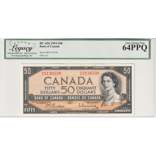 BC-42b 1954 Canada $50 Beattie-Rasminsky, B/H Legacy Certified CUNC-64 PPQ