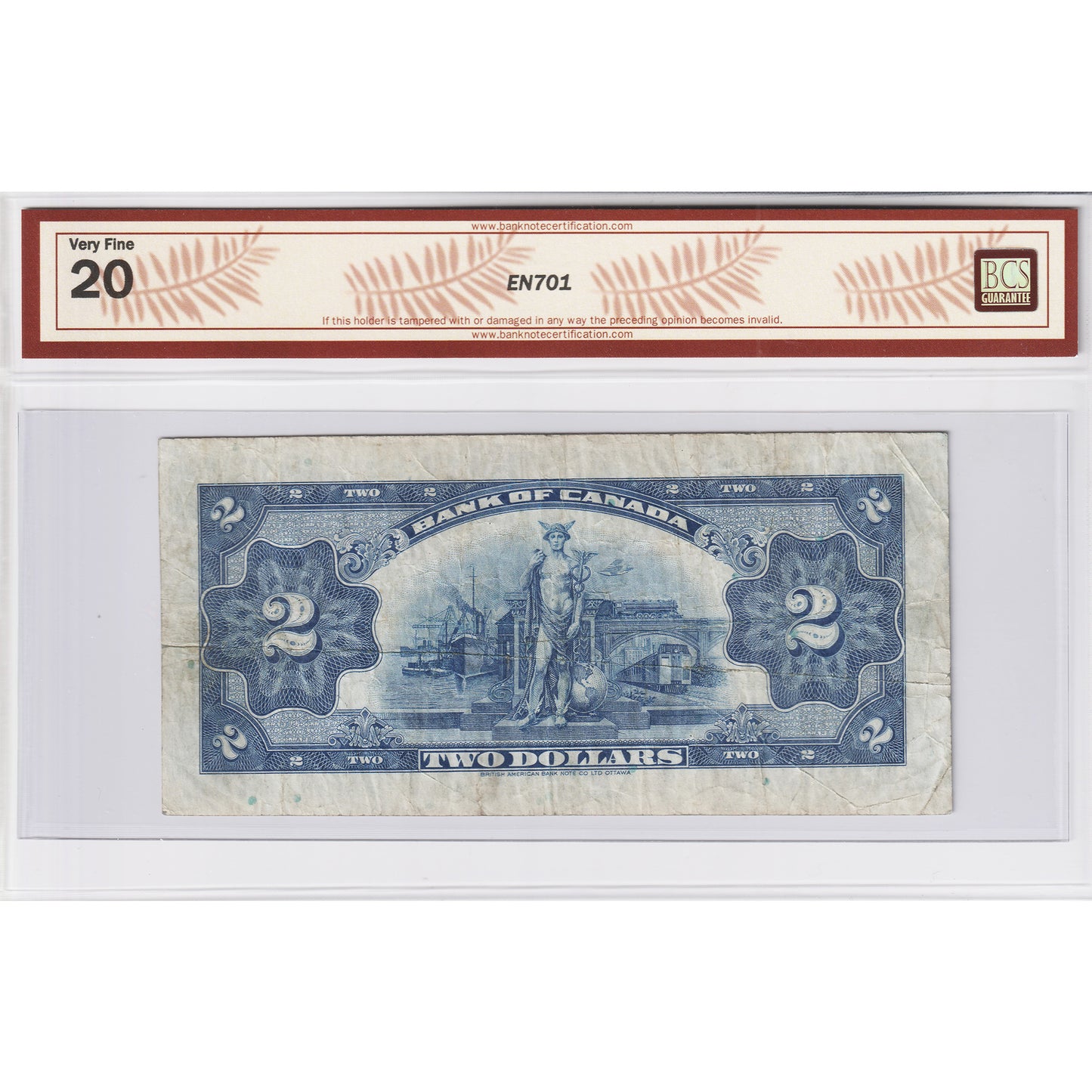 BC-3 1935 Canada $2 Osborne-Towers, English, Check Letter B BCS Certified VF-20