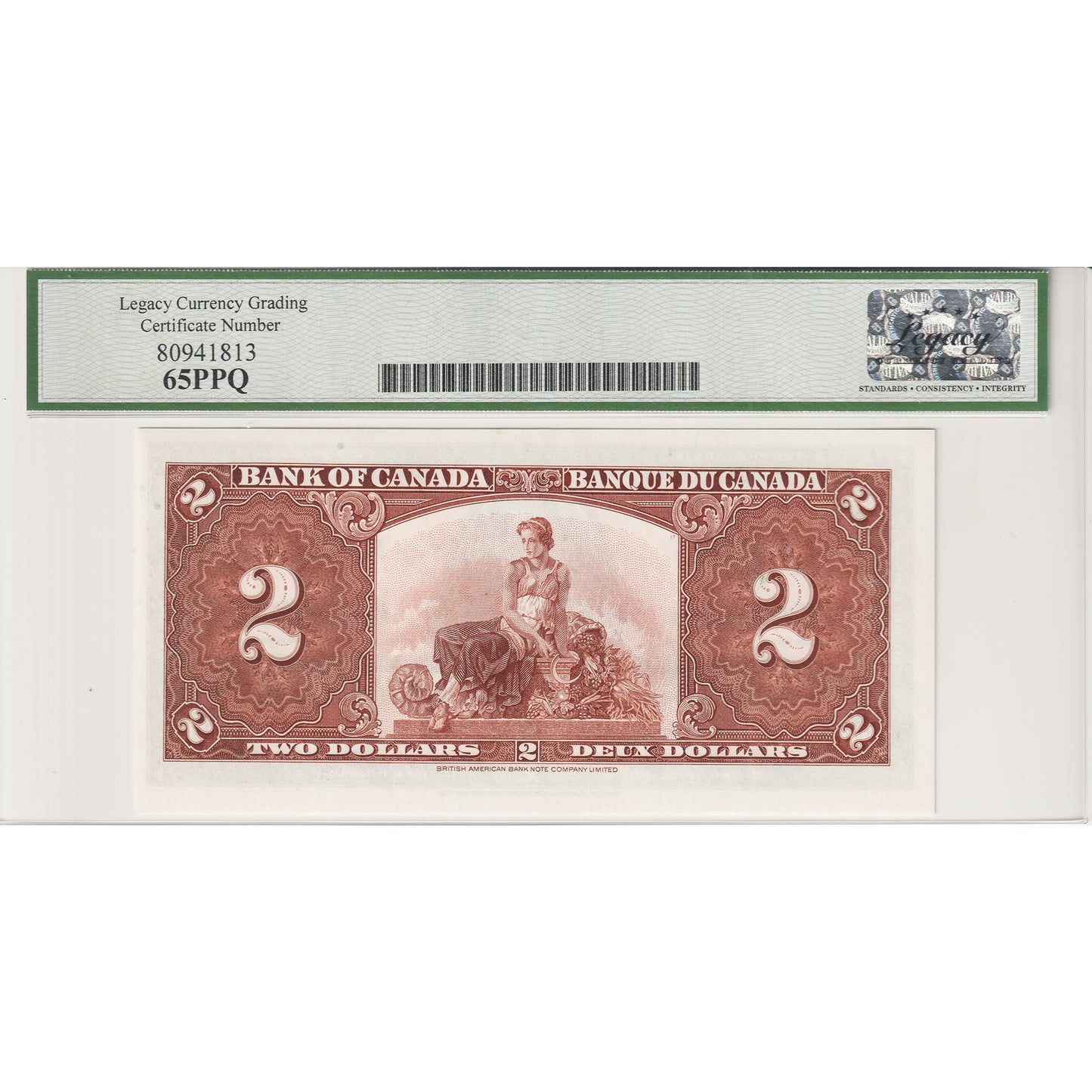 BC-22c 1937 Canada $2 Coyne-Towers, L/R Legacy Certiifed GUNC-65 PPQ