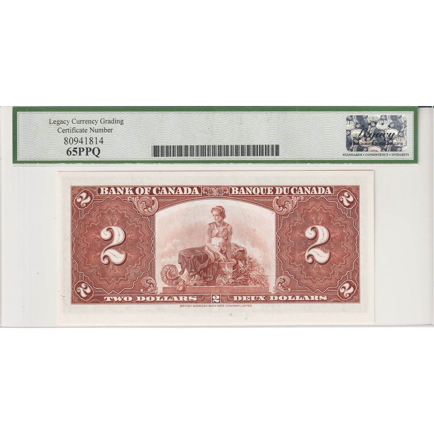 BC-22c 1937 Canada $2 Coyne-Towers, L/R Legacy Certiifed GUNC-65 PPQ