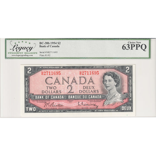 BC-38b 1954 Canada $2 Beattie-Rasminsky, Modified, N/R Legacy Certified CUNC-63 PPQ