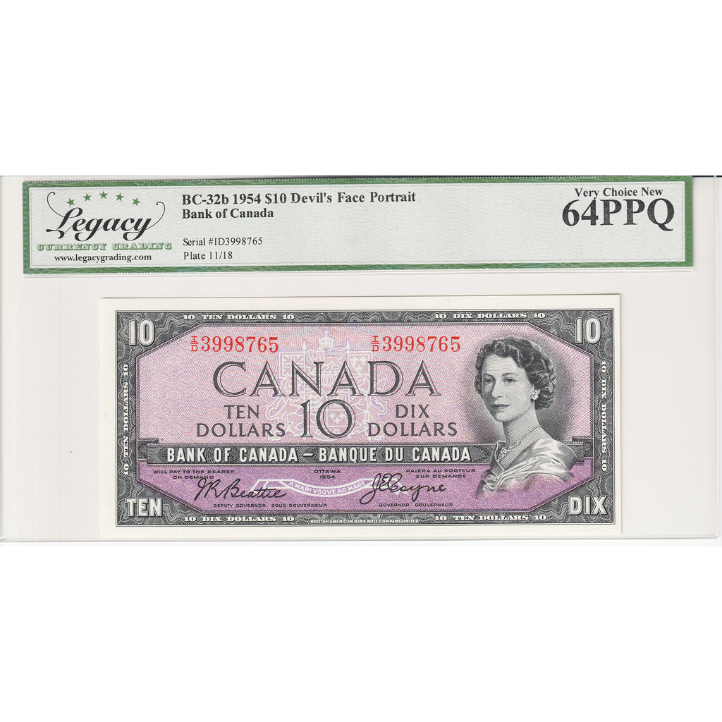 BC-32b 1954 Canada $10 Beattie-Coyne, I/D Legacy Certified CUNC-64 PPQ