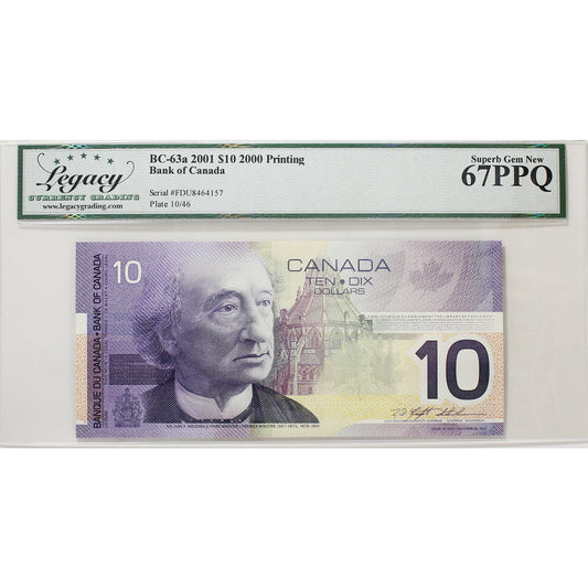 BC-63a 2001 Canada $10 Knight-Thiessen, Printed in 2000, FDU Legacy Certified GUNC-67 PPQ