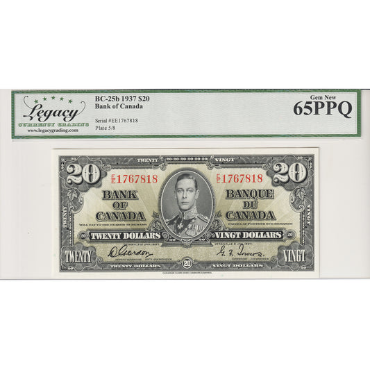 BC-25b 1937 Canada $20 Gordon-Towers, E/E Legacy Certified GUNC-65 PPQ