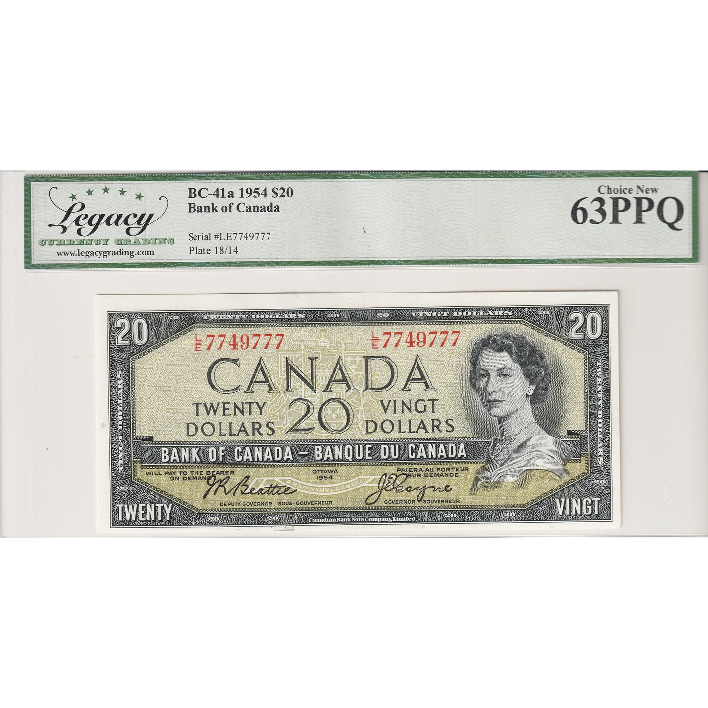 BC-41a 1954 Canada $20 Beattie-Coyne, L/E Legacy Certified CUNC-63 PPQ